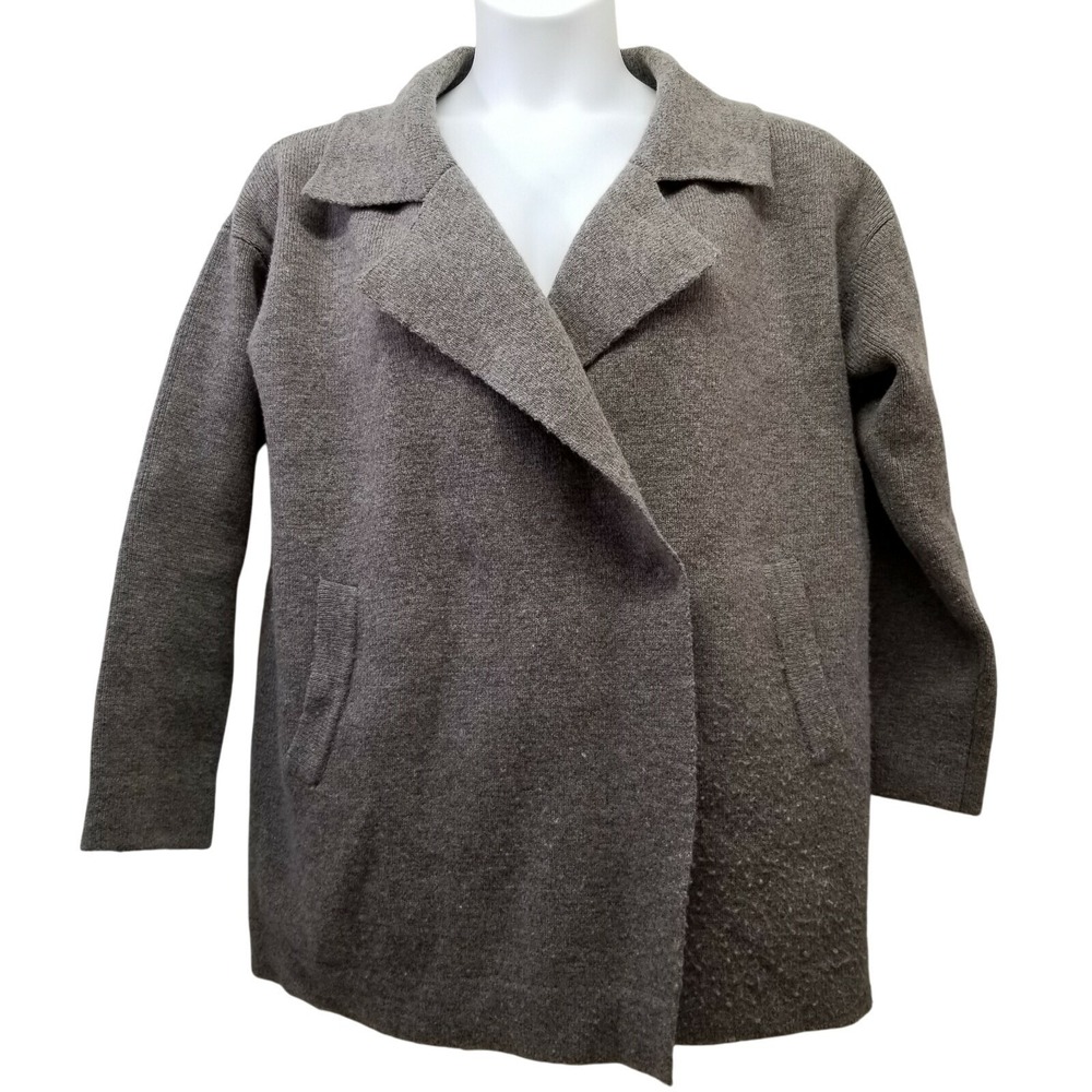 Free‎ People S Brown Blazer Jacket Sweater Wool Oversize Cozy Pockets